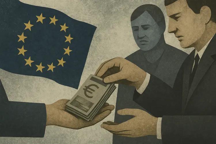Illustration abstraite symbolisant la solidarité européenne et le soutien financier à l'Ukraine.