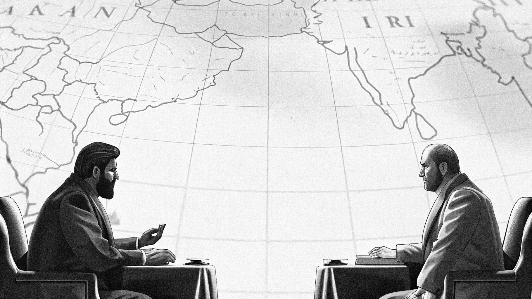 Illustration abstraite représentant des tensions géopolitiques autour de l'Iran et des États-Unis.
