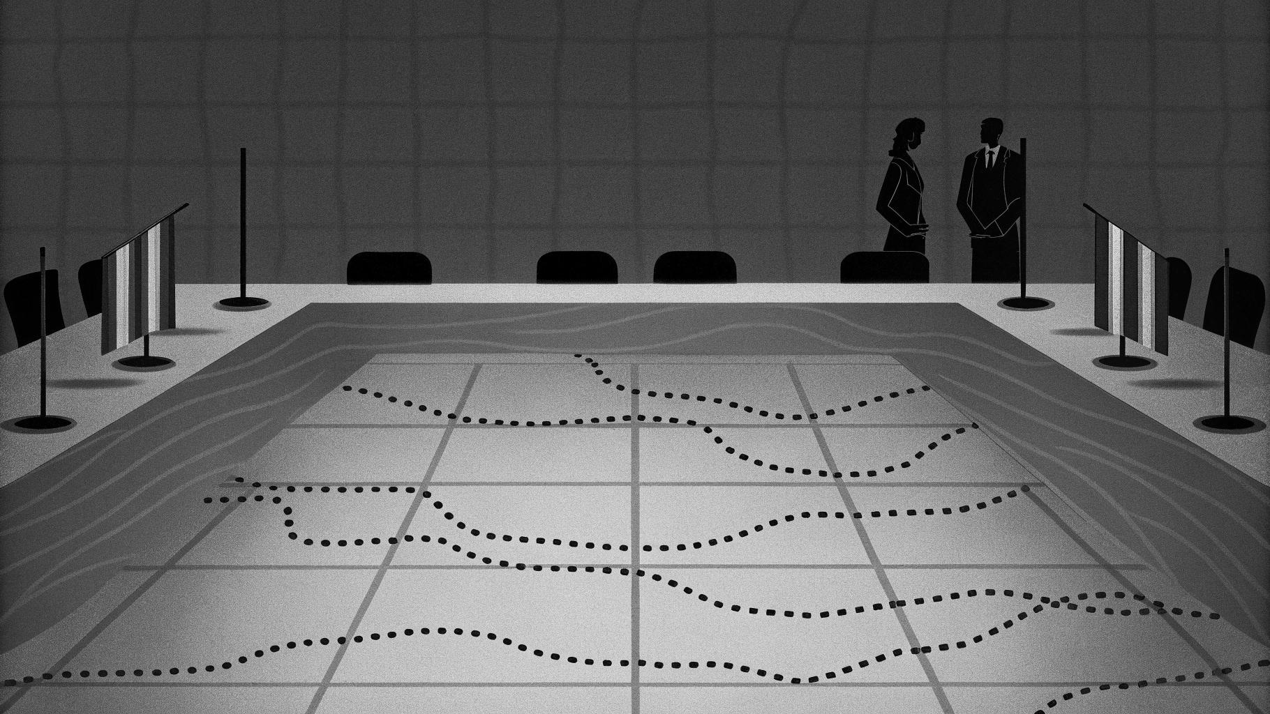 Illustration abstraite d’un sommet du G7 avec enjeux diplomatiques et énergétiques