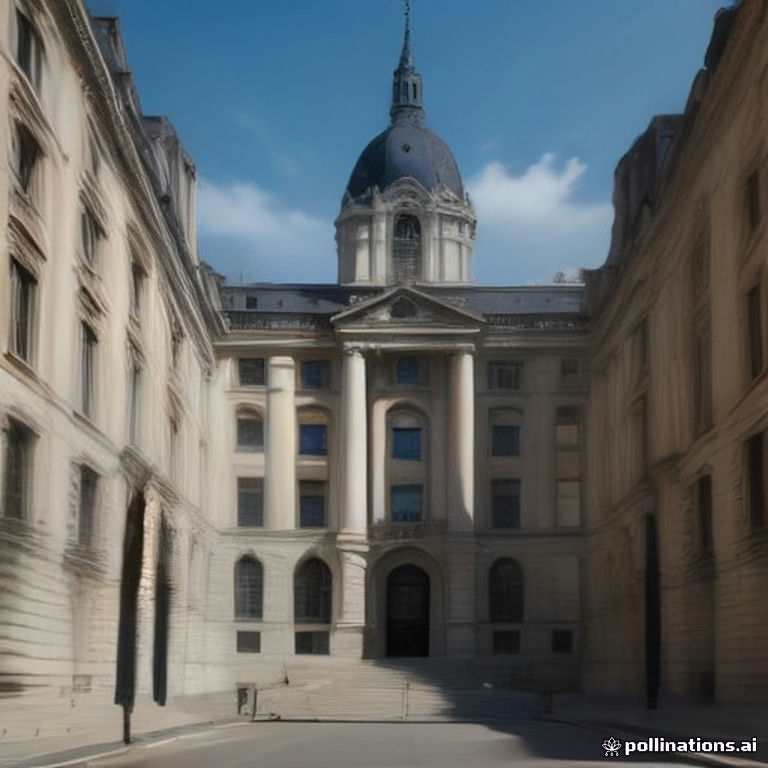 Silhouettes abstraites de l’Élysée, de l’Assemblée nationale et d’une mairie française dans une atmosphère de tension politique.
